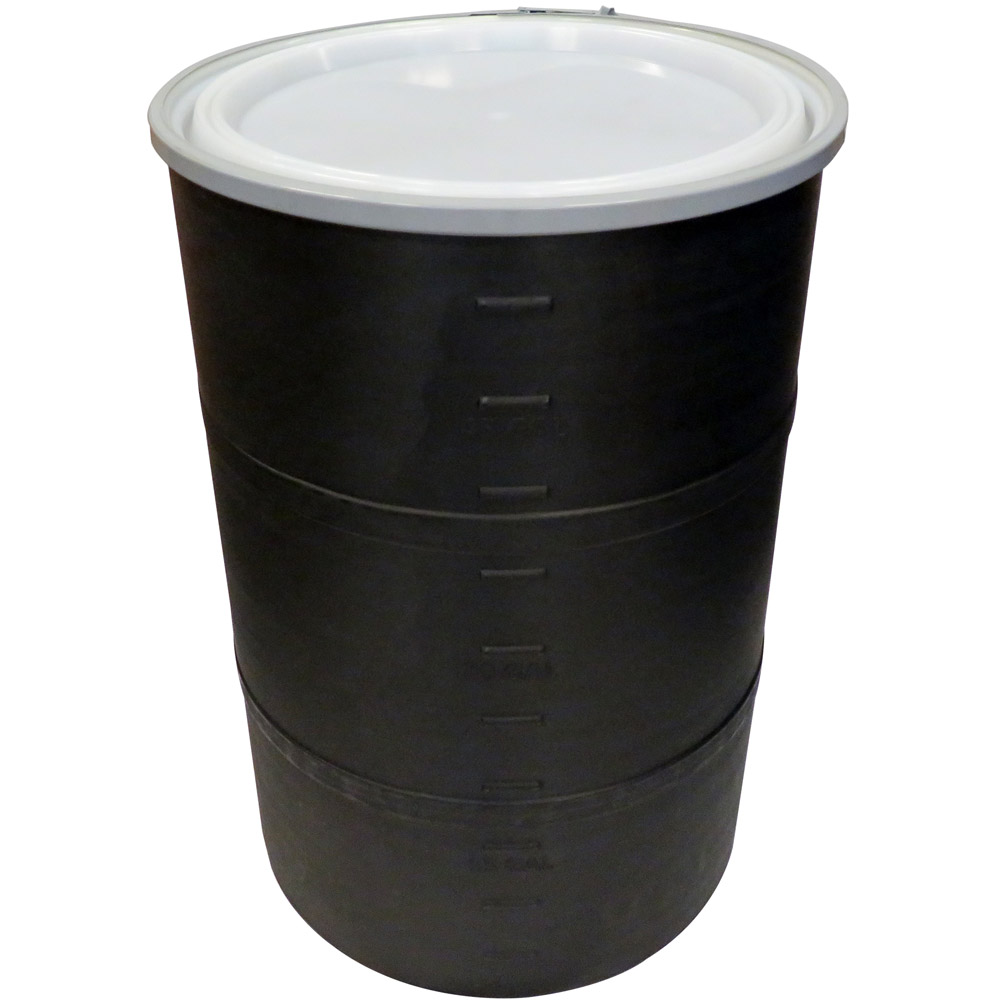 55 Gallon Black Open Head Drum 25.625" Dia w/Band x 35" H U.S