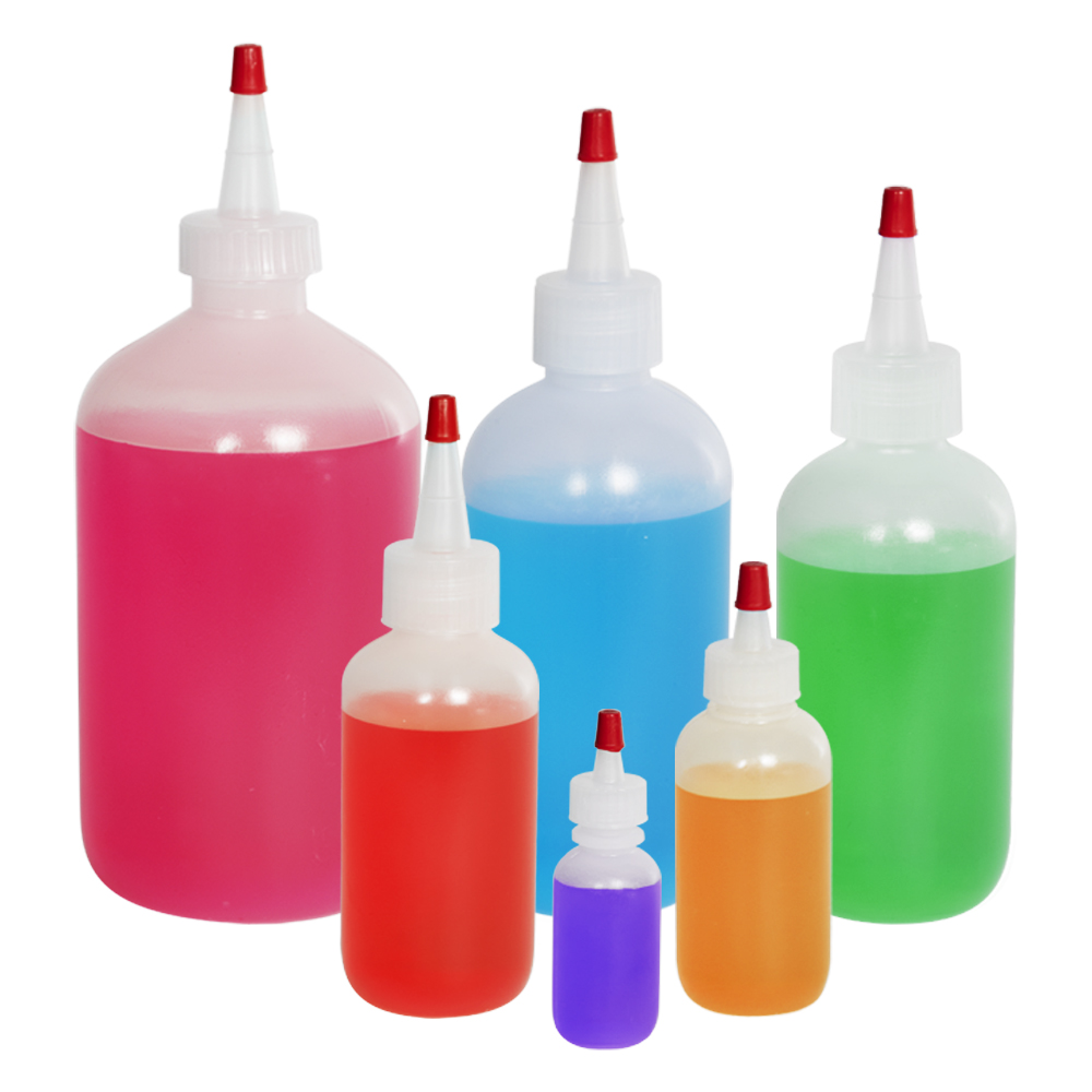 Boston Round Bottles with Dispensing Caps U.S. Plastic Corp.