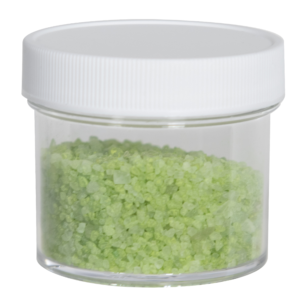 2 oz. Clear Polystyrene Straight-Sided Round Jar with 58/400 White Ribbed Cap with F217 Liner