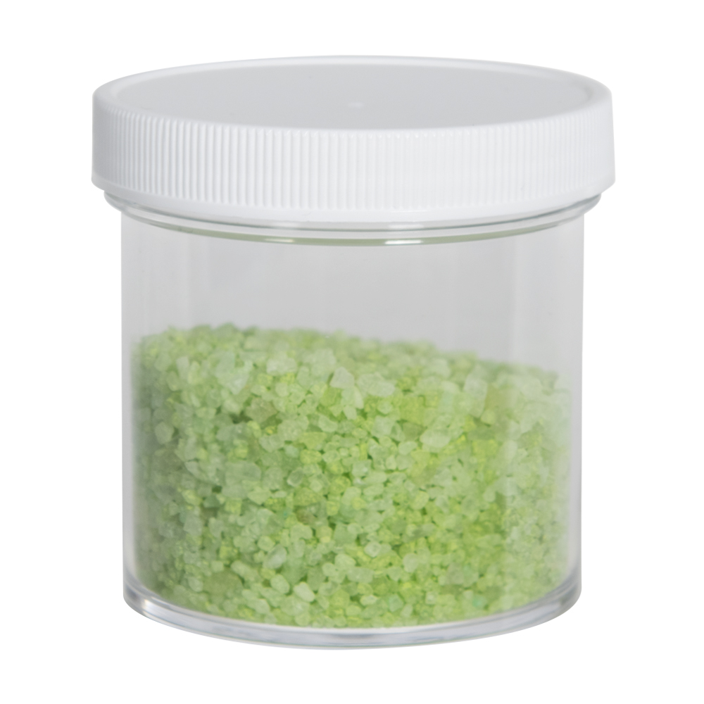 3 oz. Clear Polystyrene Straight-Sided Round Jar with 58/400 White Ribbed Cap with F217 Liner