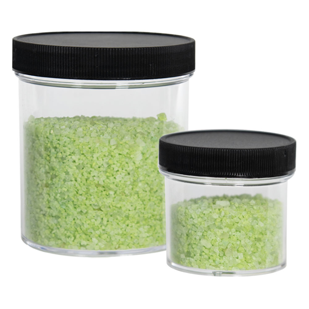 Clear Polystyrene Straight Sided Jars with Black Caps