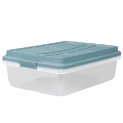 40 Quart Hefty® Hi-Rise™ Clear Storage Bin with Blue Lid - 24.04" L x 16.81" W x 7.8" Hgt.