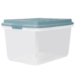72 Quart Hefty® Hi-Rise™ Clear Storage Bin with Blue Lid - 24.04" L x 16.81" W x 14.24" Hgt.