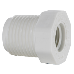 1/2" MNPT x 1/4" FNPT Schedule 40 White PVC Threaded Reducing Bushing