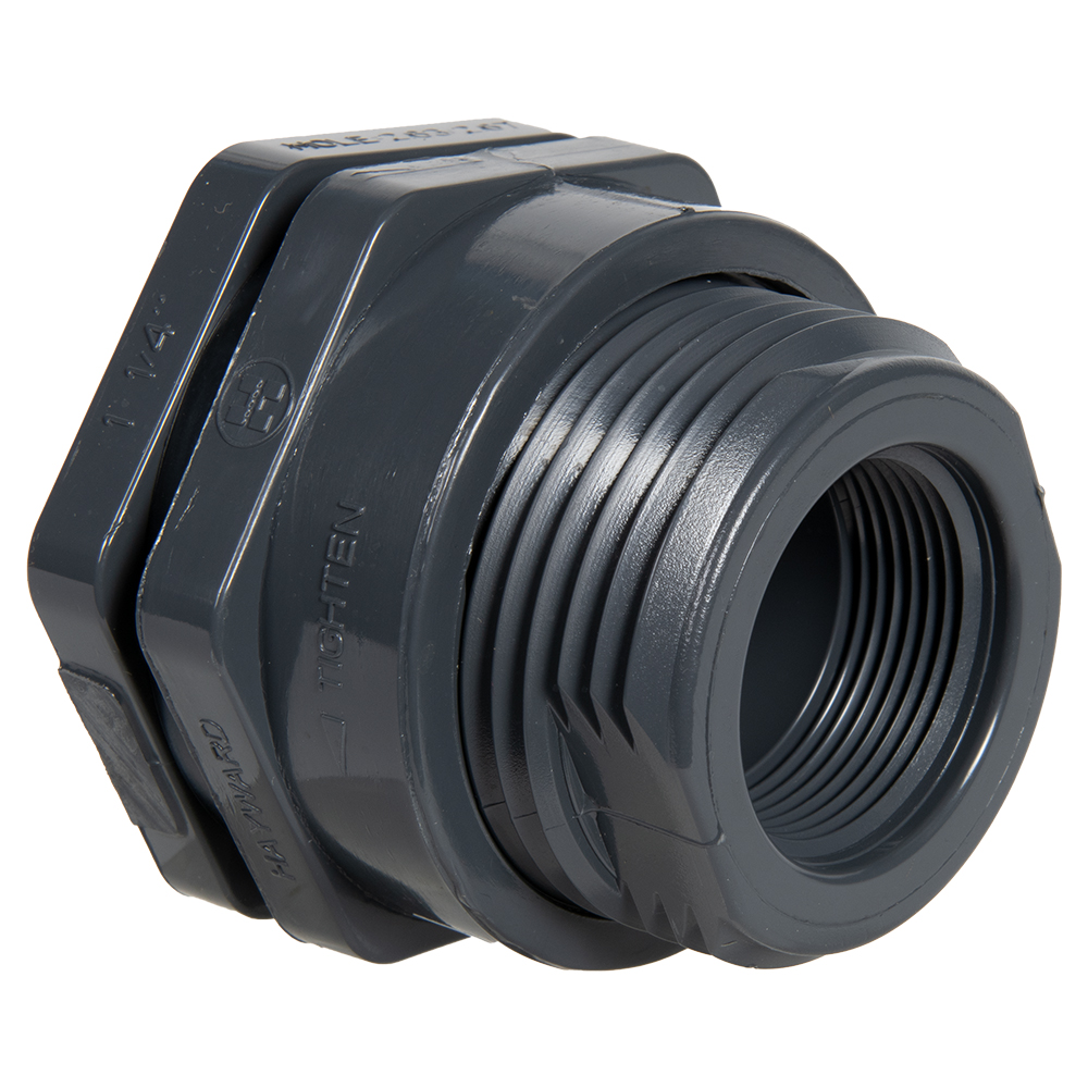 2" Installed Socket x Thread Light Gray CPVC Bulkhead Fitting w/EPDM