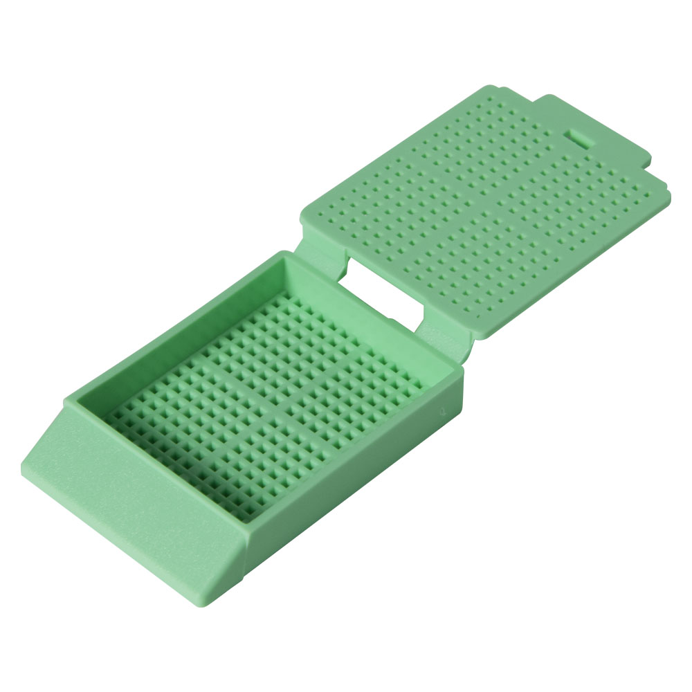 Green Biopsy Cassettes with Attached Lids