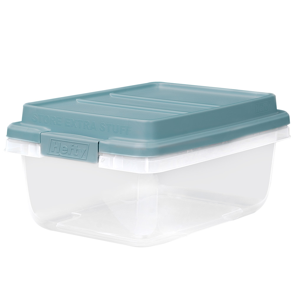 18 Quart Hefty® Hi-Rise™ Clear Storage Bin with Blue Lid - 16.85" L x 12" W x 7.8" Hgt.
