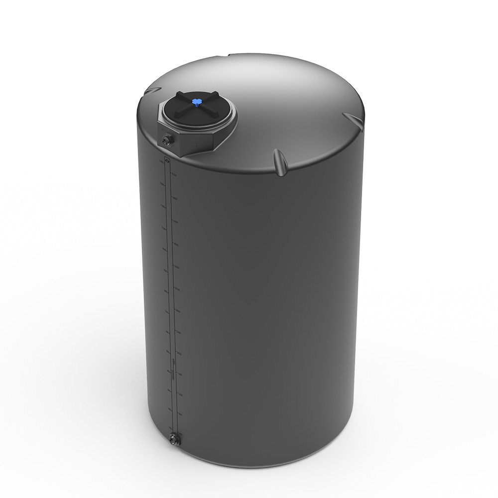 1500 Gallon Black MDLPE ProChem® Potable Water Tank (1.0 Specific Gravity) with Top & Bottom Port & 16" Lid - 64" Dia. x 118" Hgt.