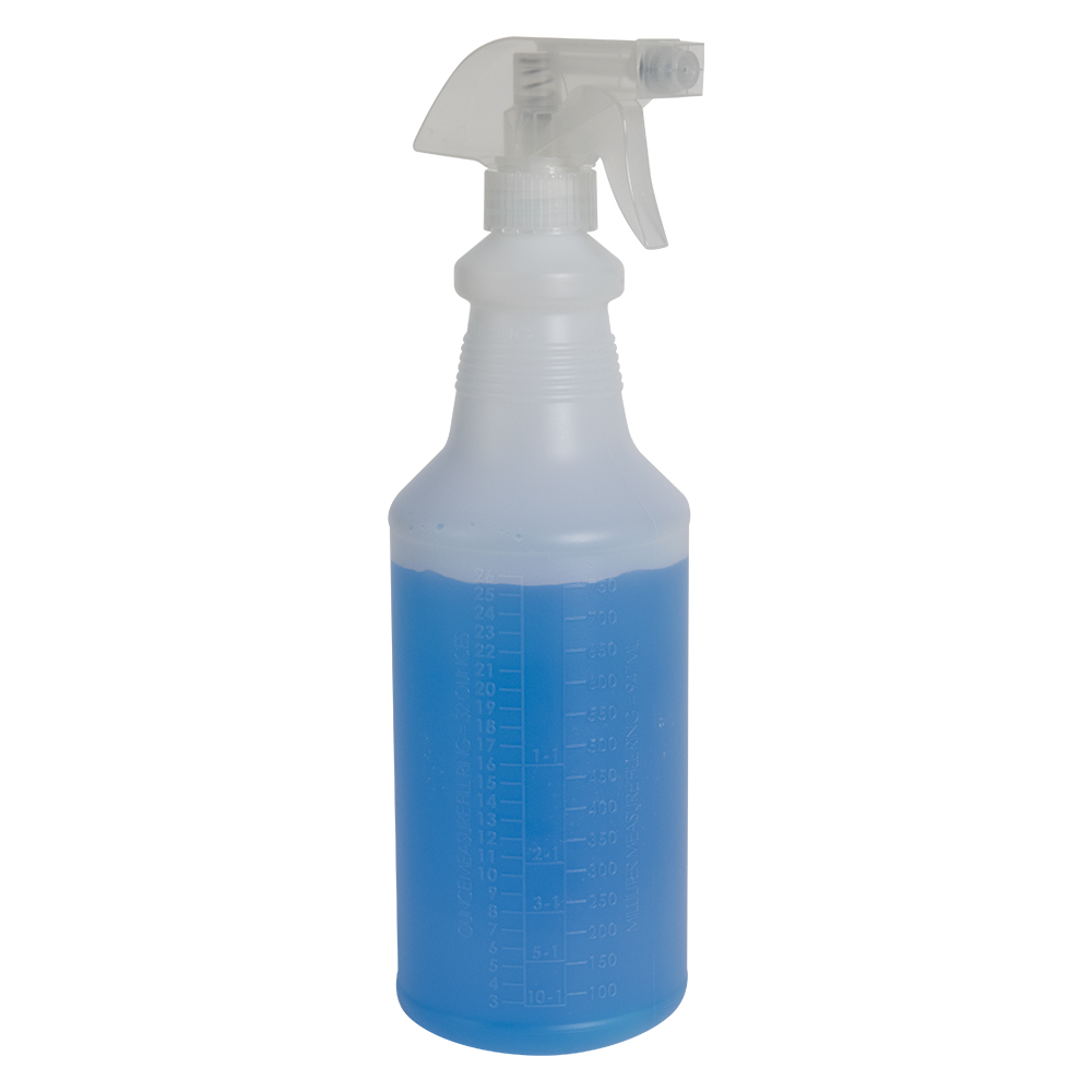32 oz. Natural HDPE Spray Bottle with 28/400 ColorCoded FoodGrade