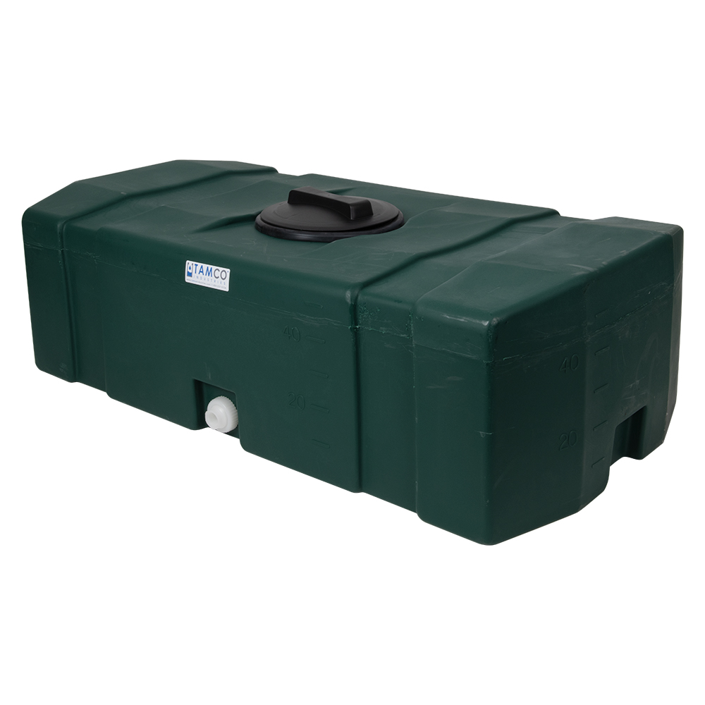 50 Gallon Forest Green LLDPE Tamco® Rectangular Low-Profile Graduated Tank with 8" Gasketed Lid & 3/4" Side Fitting - 46" L x 24" W x 14" Hgt.