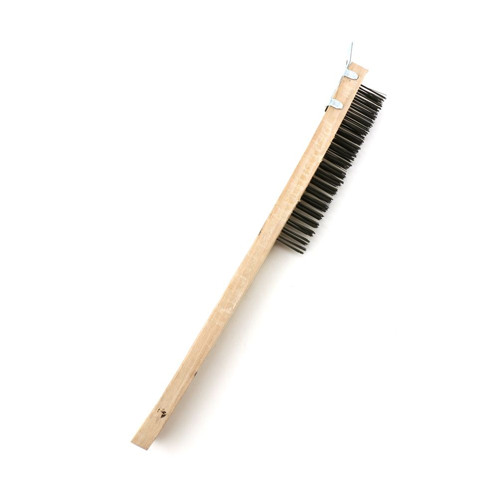 Long Handle Wire Brush w/ Tempered Steel Bristles & Scraper