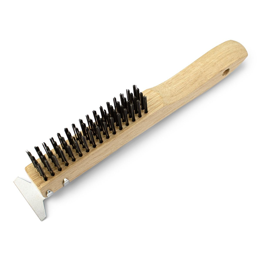 Shoe Handle Wire Brush w/ Tempered Steel Bristles & Scraper