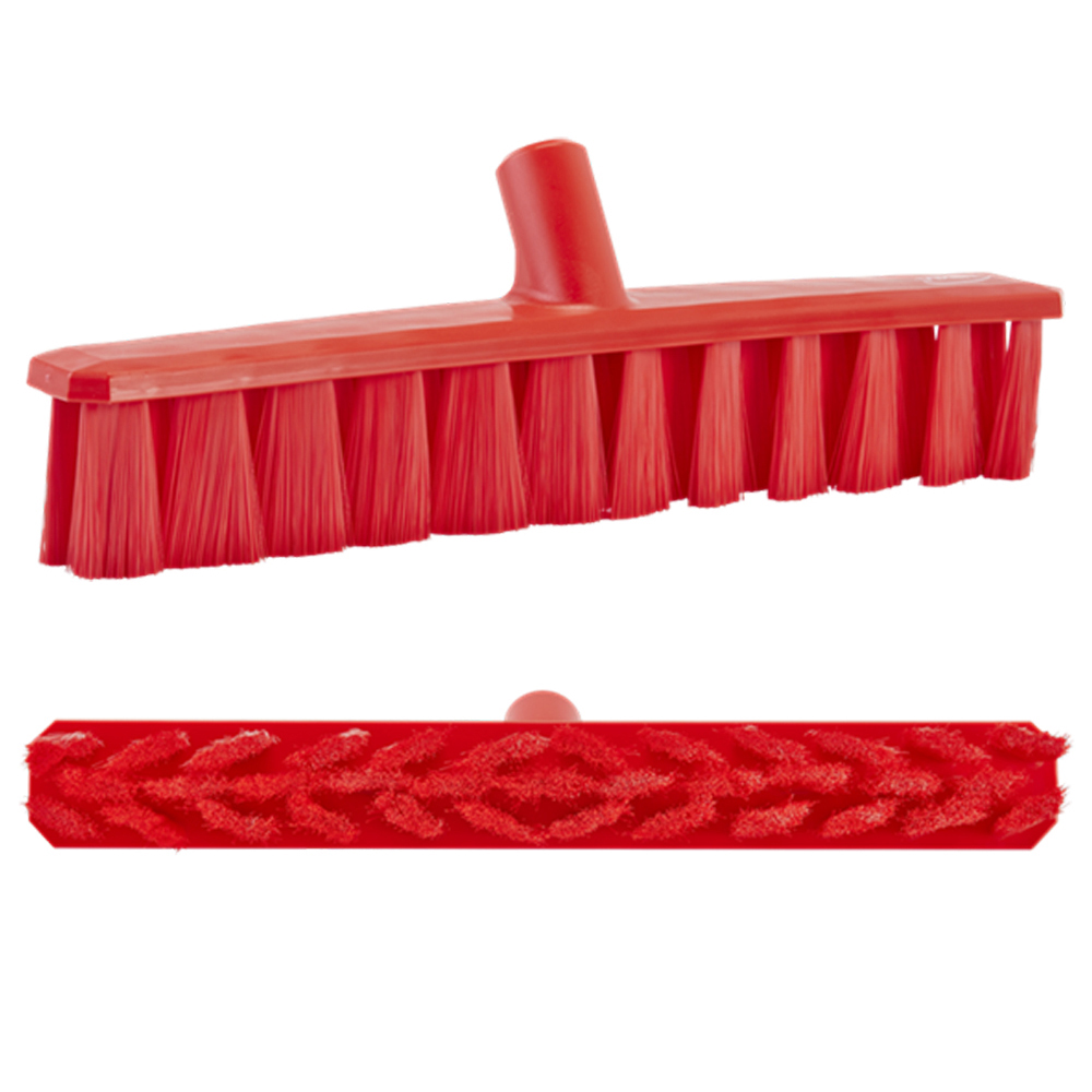 15.7" Red Polypropylene Vikan® UST Push Broom with Soft Bristles & 39.4" Red Ultra Hygienic Handle