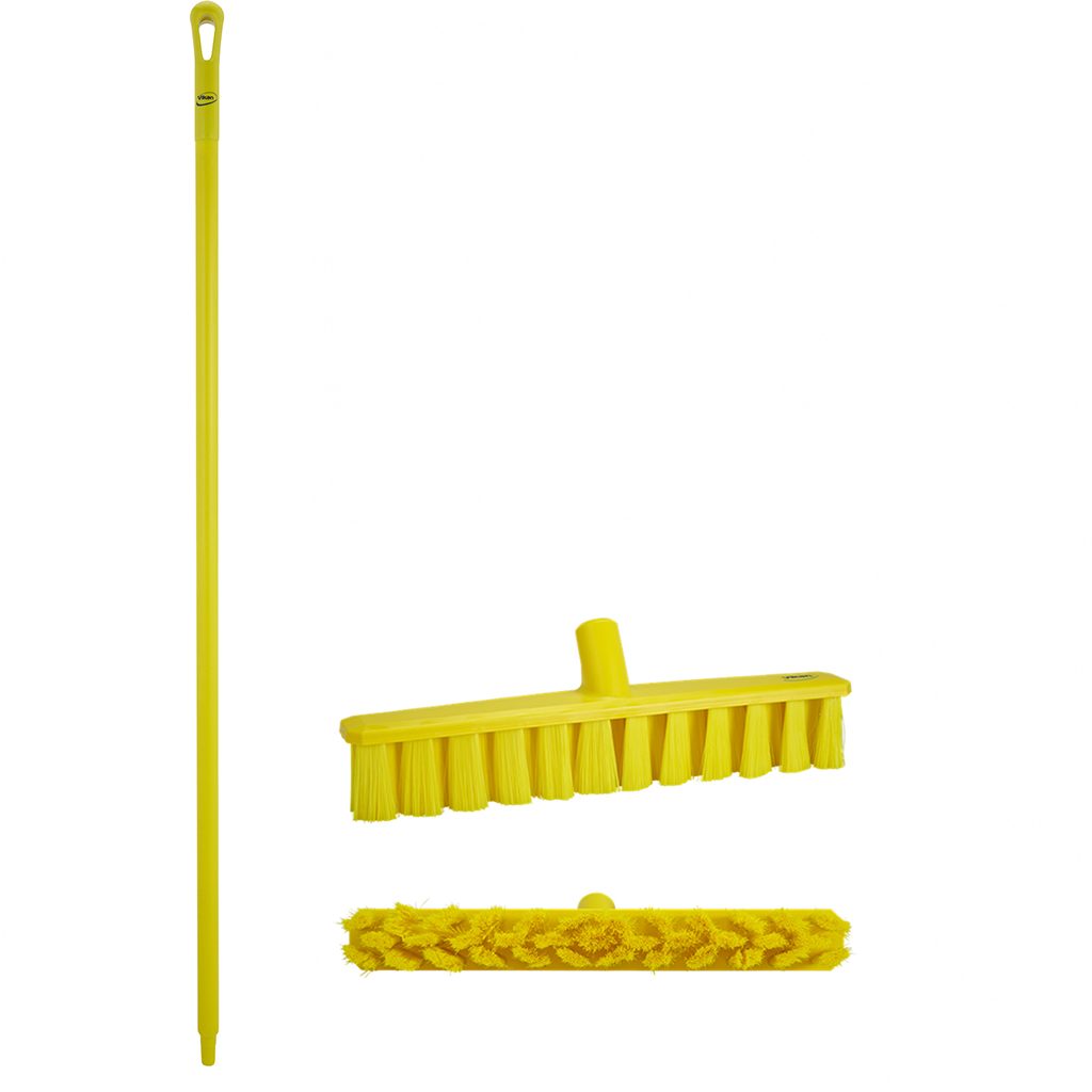 15.7" Yellow Polypropylene Vikan® UST Push Broom with Soft Bristles & 59.1" Yellow Ultra Hygienic Handle