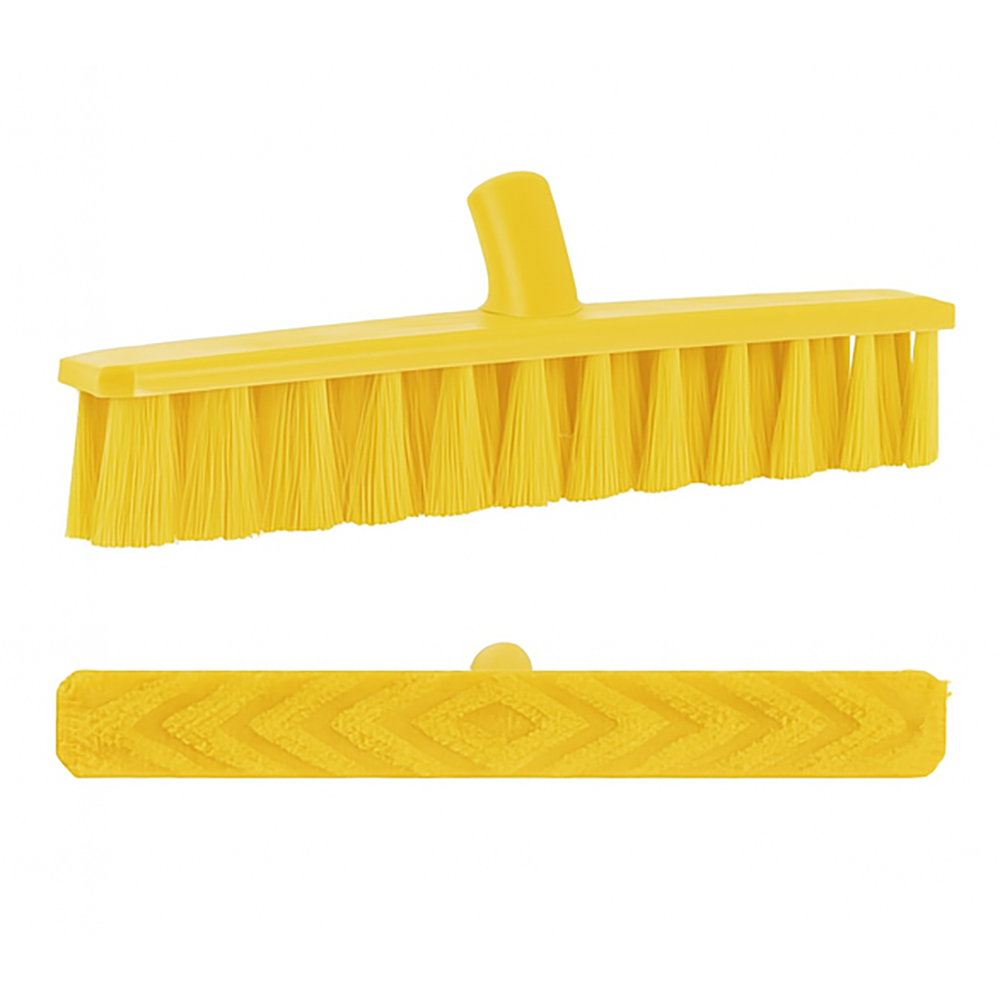 15.7" Yellow Polypropylene Vikan® UST Push Broom with Soft Bristles & 59.1" Yellow Ultra Hygienic Handle