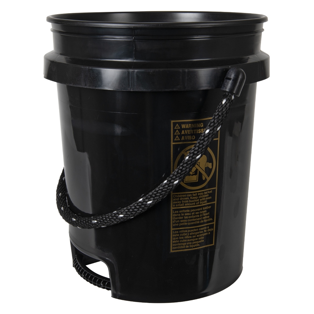5 Gallon Black HDPE Round Built-in Bottom Handle Bucket with Rope Handle (Lid Sold Separately)