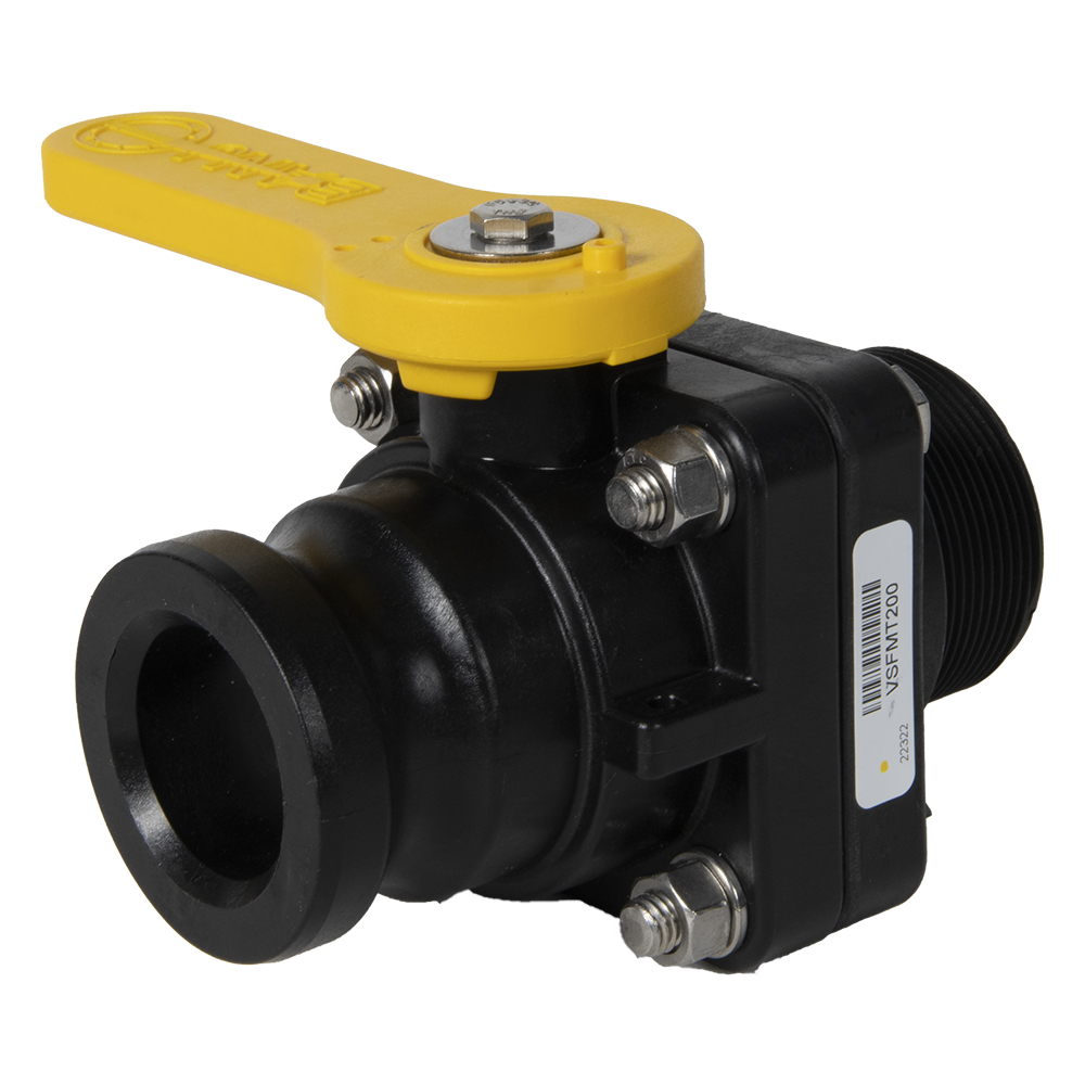 2" Male Adapter x 2" MNPT Banjo® Black Fiberglass-Reinforced Polypropylene Standard Port Stubby Ball Valve
