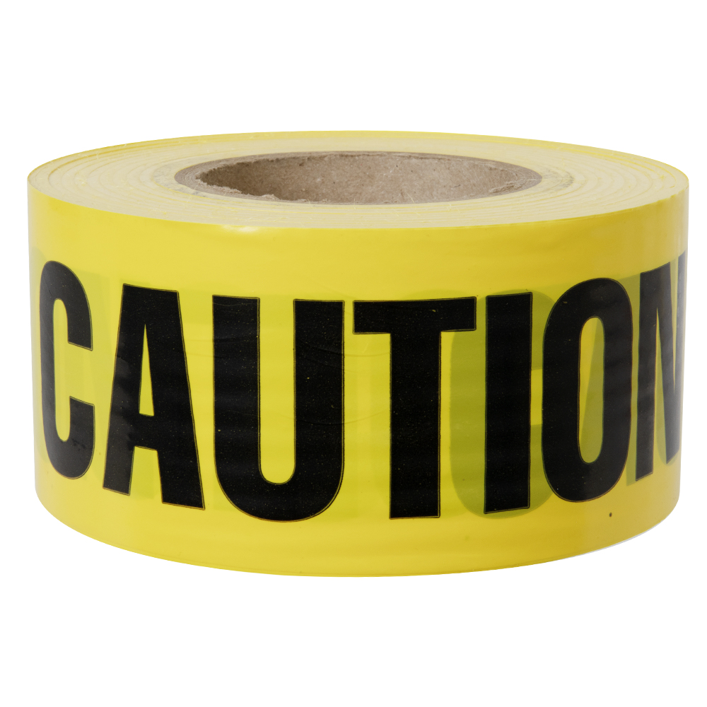 3" W x 1000' L Yellow & Black "Caution" Non-Adhesive Barricade Tape