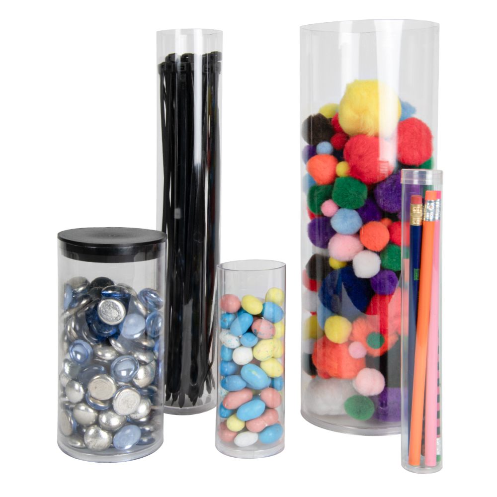 ClearTec Clear Plastic Sealed Bottom Round Packaging Tubes & Caps