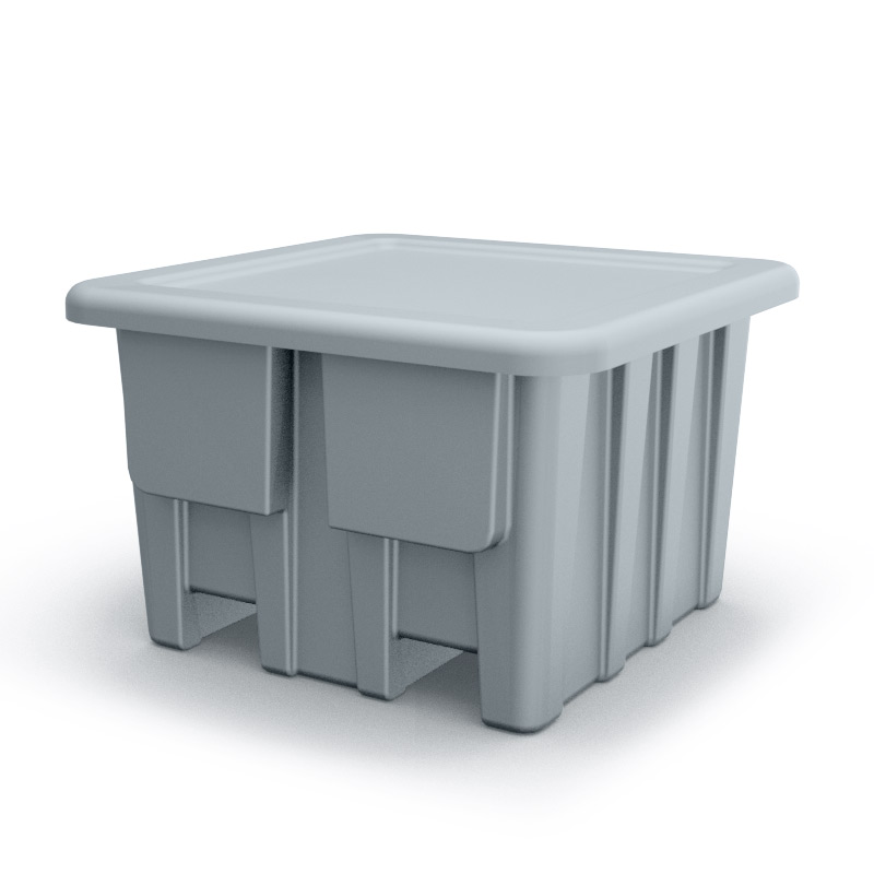 Metallic Silver Meese Bulk Container with Lid (1500 lbs. Capacity) - 47" L x 47" W x 30" Hgt.