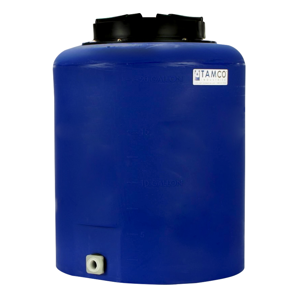 20 Gallon Tamco® Vertical Blue PE Tank with 12-1/2" Lid & 3/4" Fitting - 19" Dia. x 24" High