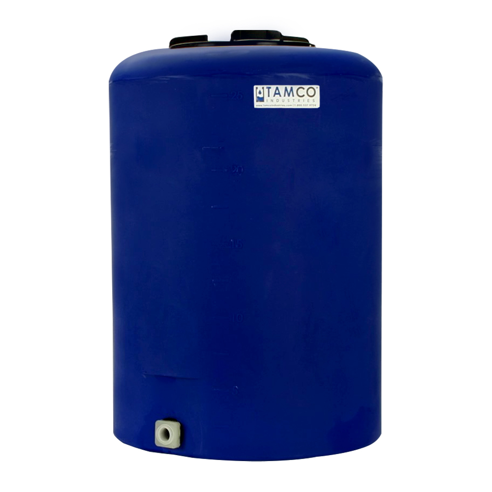 25 Gallon Tamco® Vertical Blue PE Tank with 8" Lid & 3/4" Fitting - 19" Dia. x 27" High