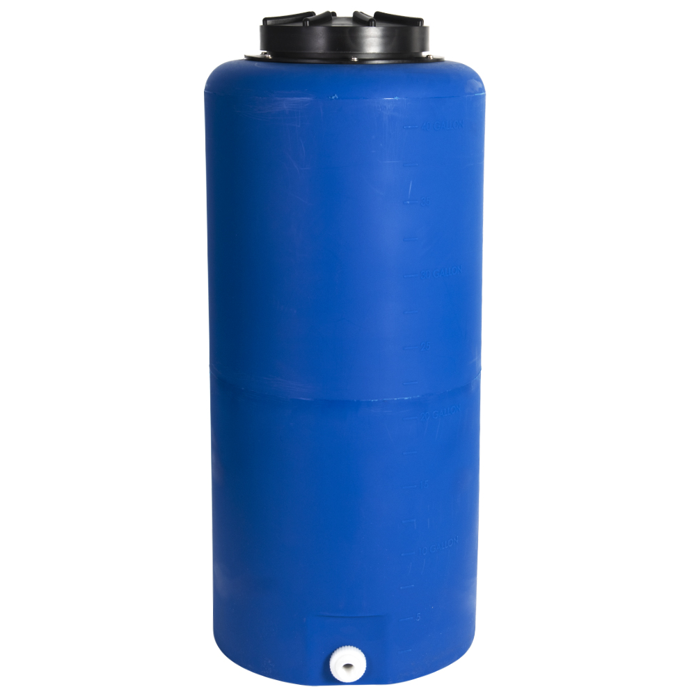 40 Gallon Tamco® Vertical Blue PE Tank with 12-1/2" Lid & 3/4" Fitting - 19" Dia. x 43" High