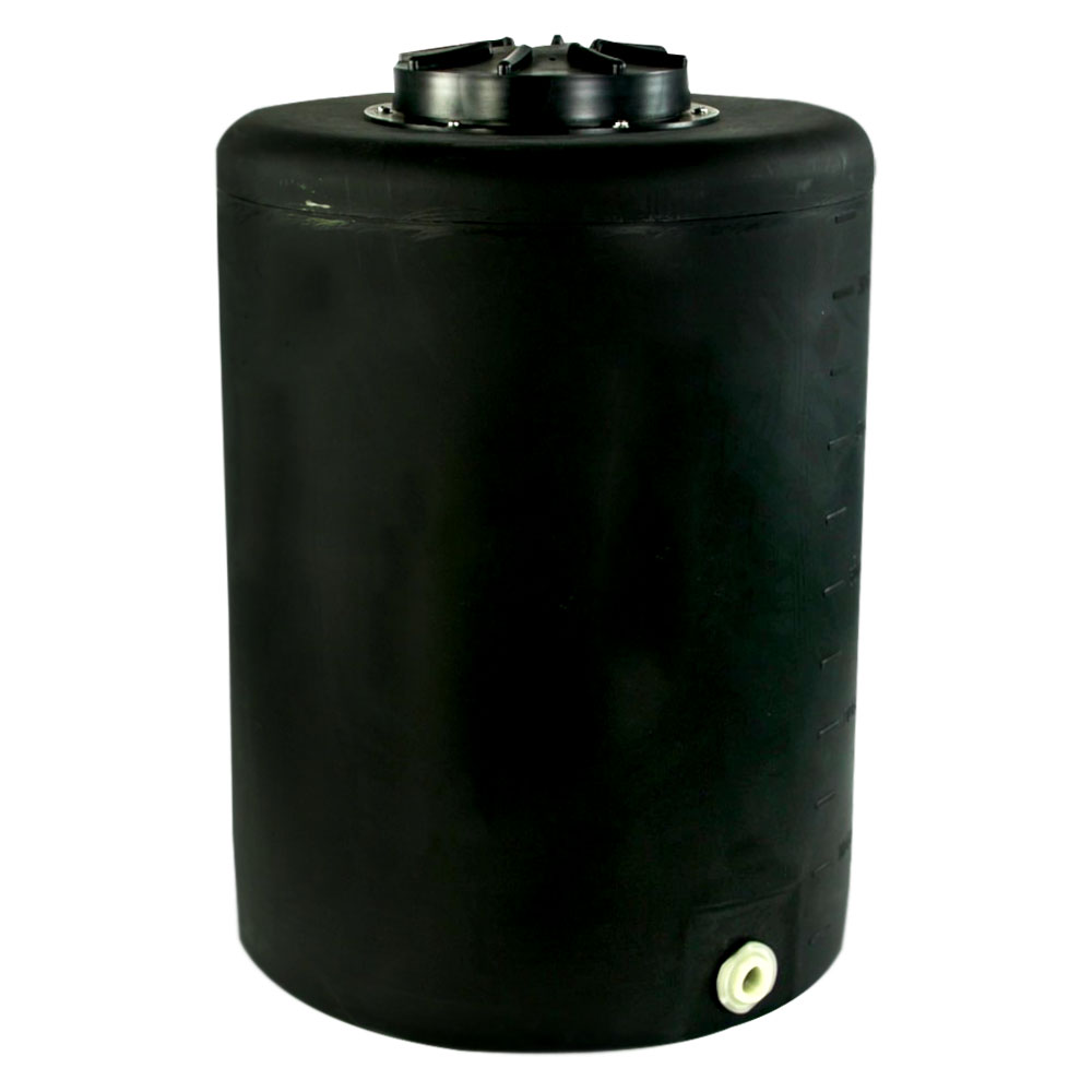 55 Gallon Tamco® Vertical Black PE Tank with 12-1/2" Lid & 1" Fitting - 24" Dia. x 34" High