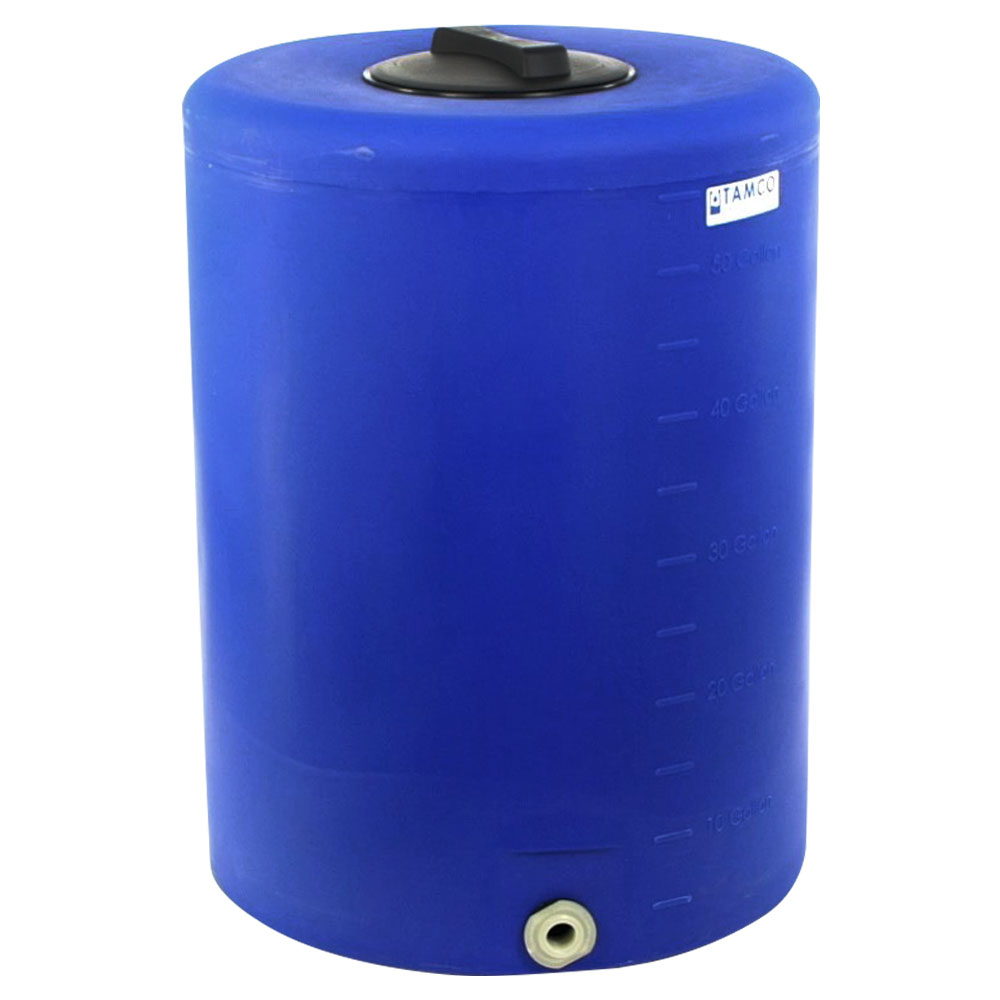 55 Gallon Tamco® Vertical Blue PE Tank with 8" Lid & 1" Fitting - 24" Dia. x 33" High