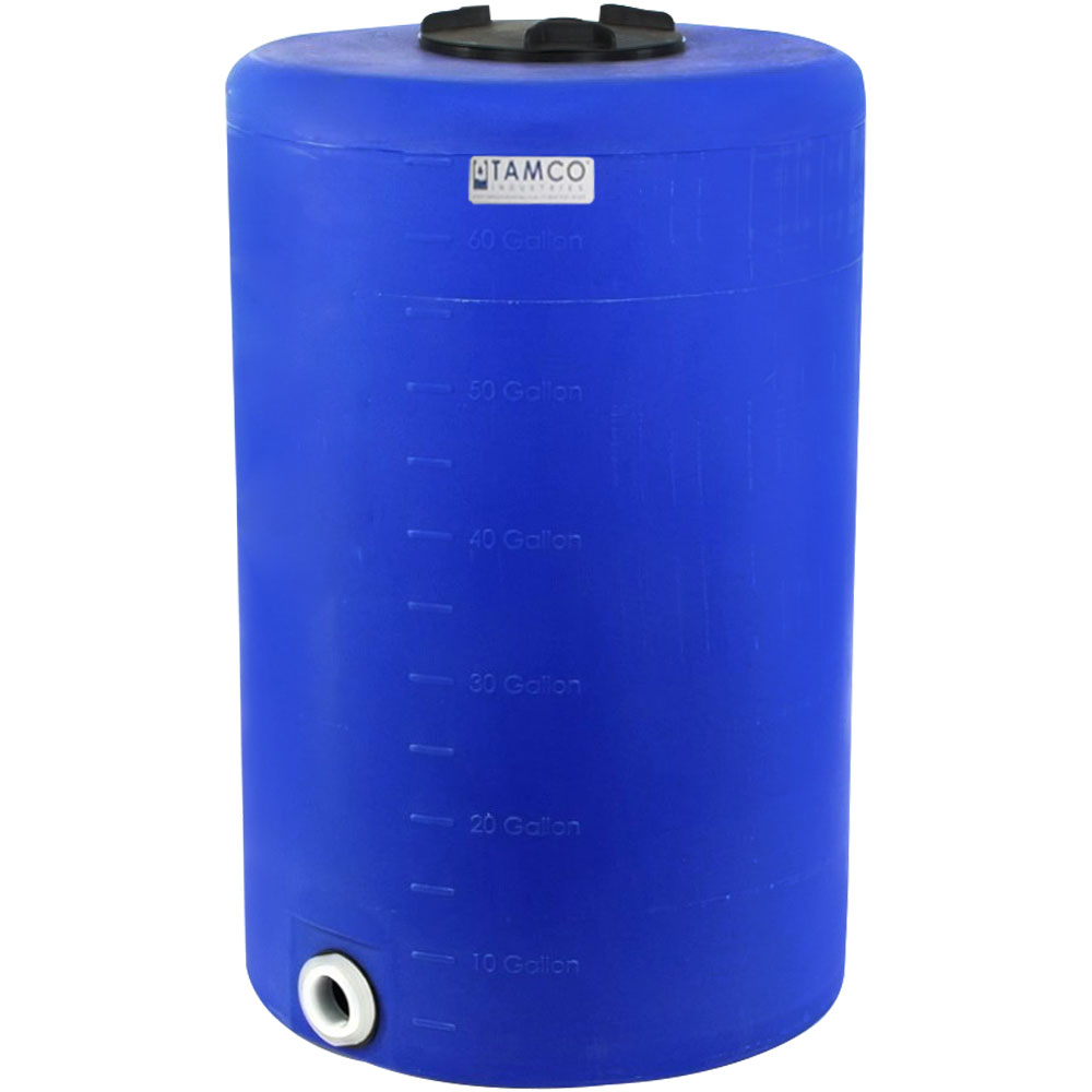 65 Gallon Tamco® Vertical Blue PE Tank with 8" Lid & 2" Fitting - 24" Dia. x 38" High
