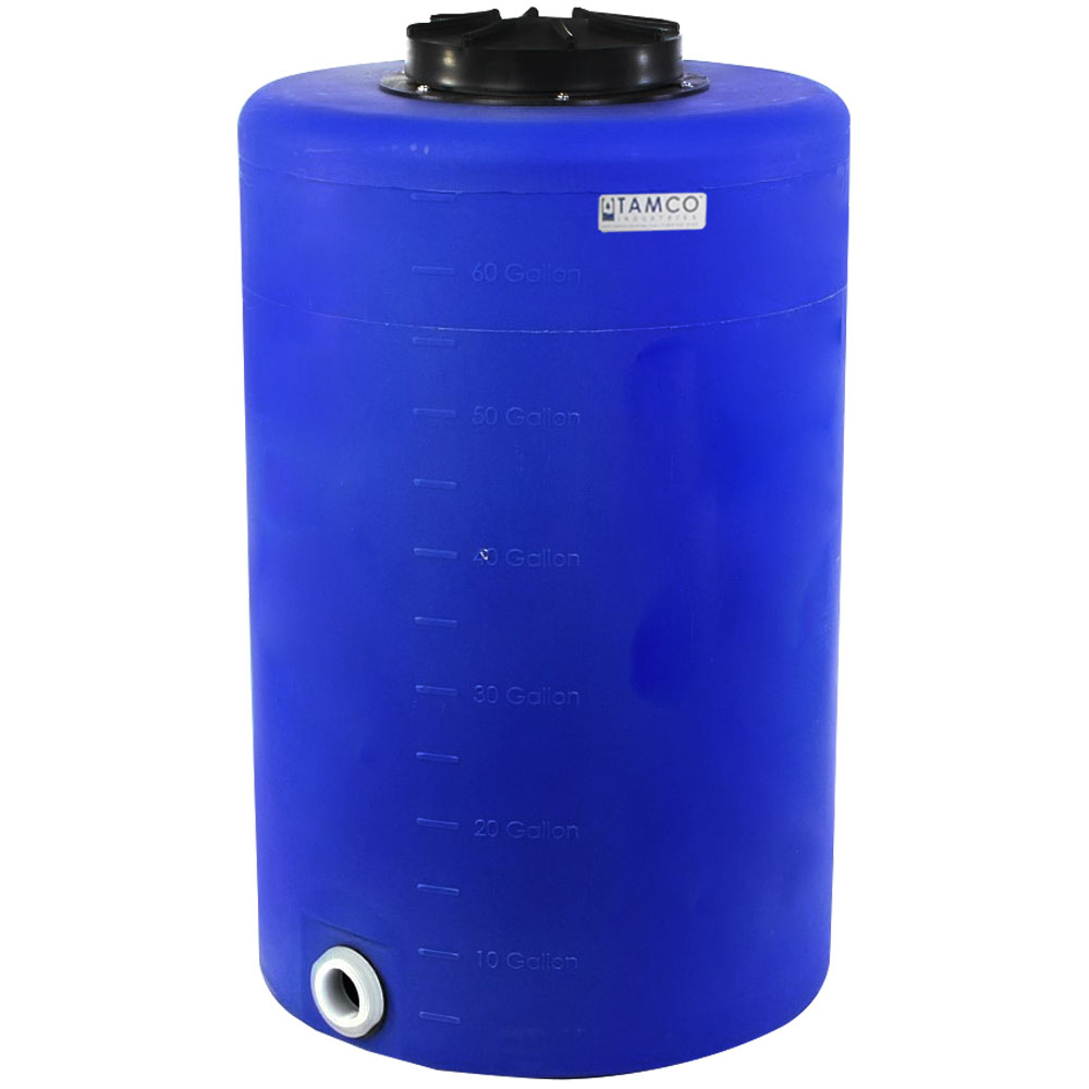 65 Gallon Tamco® Vertical Blue PE Tank with 12-1/2" Lid & 2" Fitting - 24" Dia. x 39" High