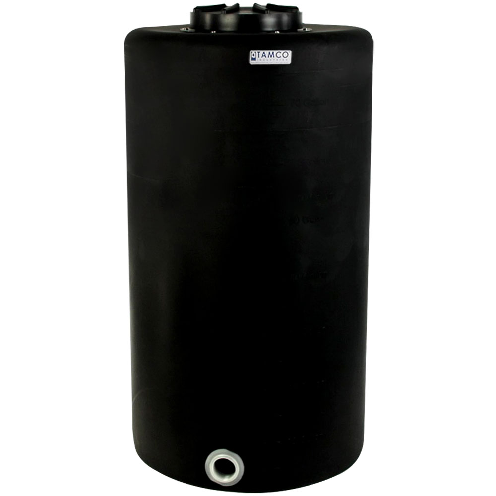 75 Gallon Tamco® Vertical Black PE Tank with 12-1/2" Lid & 2" Fitting - 24" Dia. x 45" High