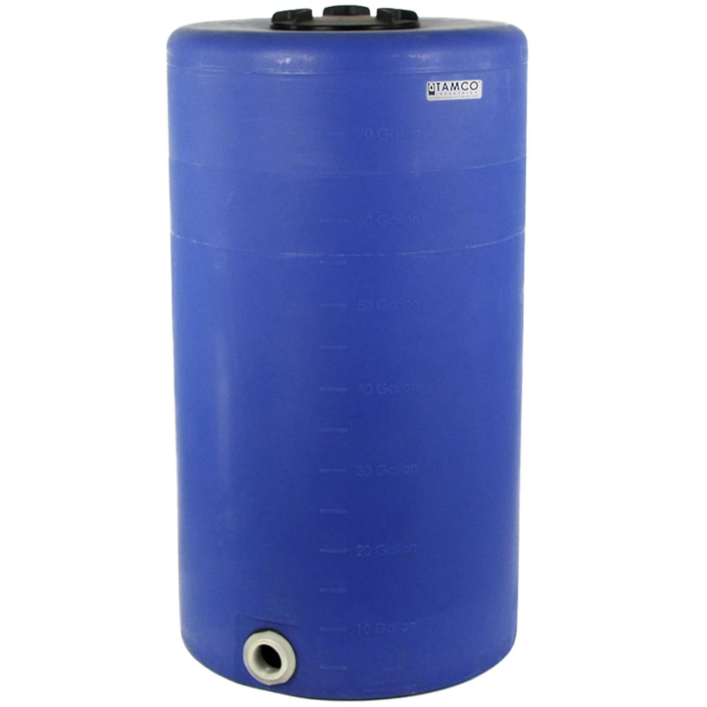75 Gallon Tamco® Vertical Blue PE Tank with 8" Lid & 2" Fitting - 24" Dia. x 44" High