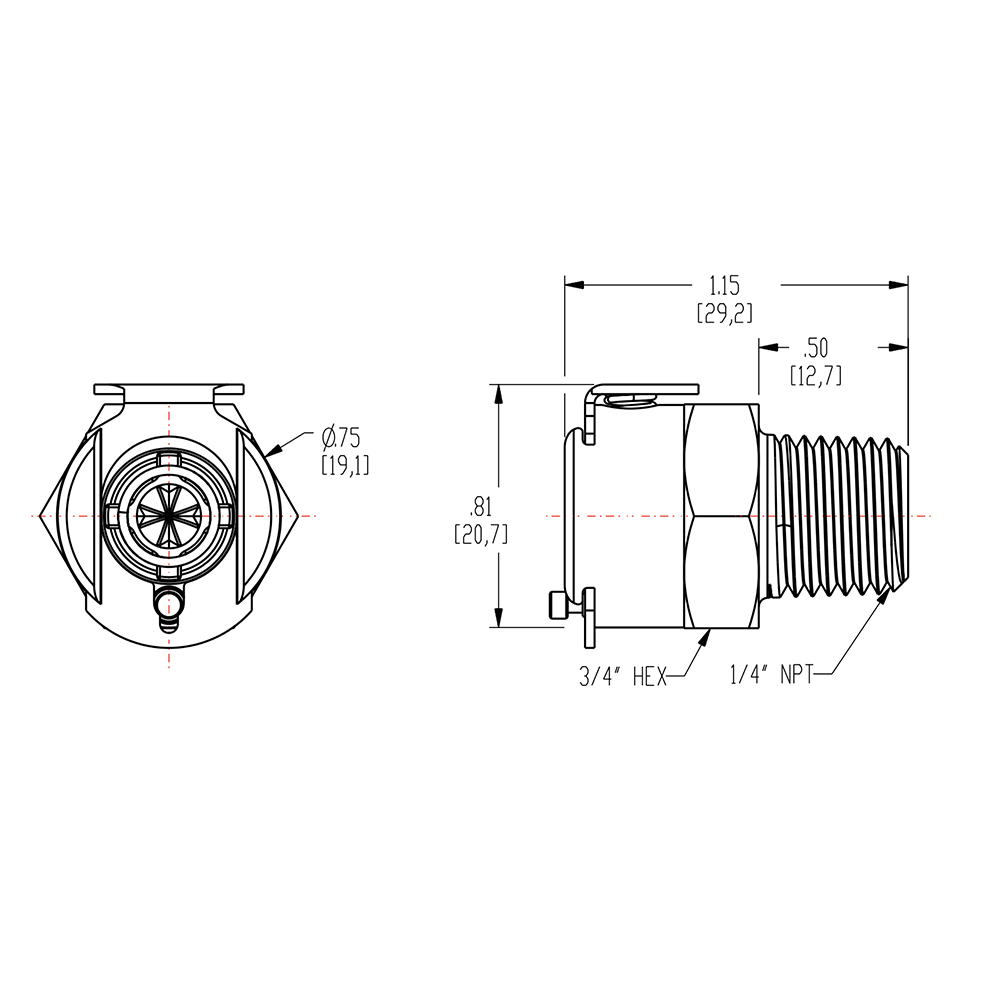 1/4" MNPT In-Line NSF-Listed LC Series Chrome-Plated Brass Coupling Body - Shutoff (Insert Sold Separately)