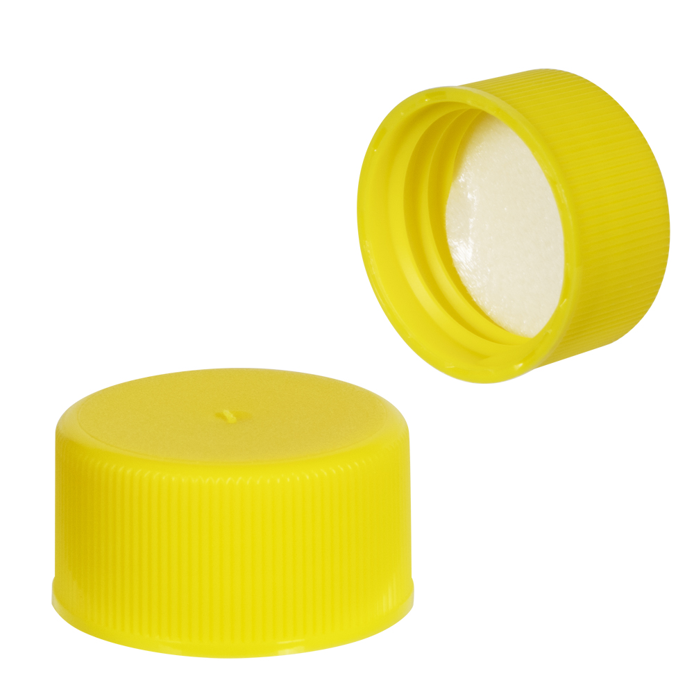 24/414 Yellow Ribbed Polypropylene Cap with F217 Liner