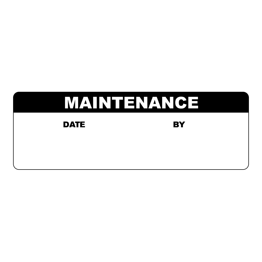 "Maintenance" with "Date" & "By" Blocks Rectangular Water-Resistant Polypropylene Write-On Label with Black Header - 3" x 1"