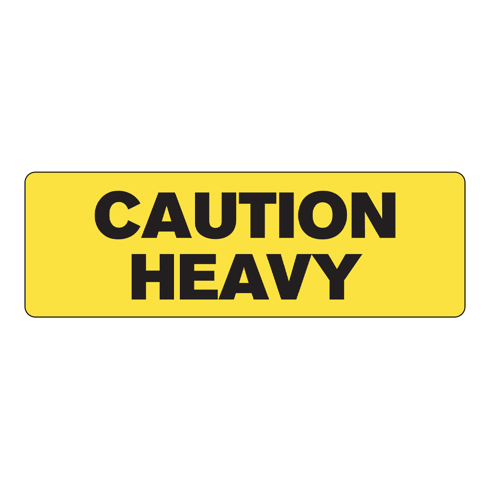 "Caution - Heavy" Rectangular Water-Resistant Polypropylene Label with Yellow Background - 3" x 1"