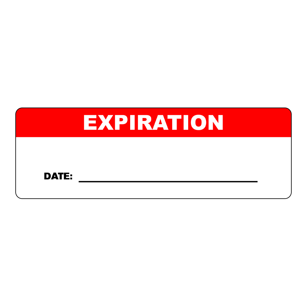 "Expiration" with "Date ____" Rectangular Water-Resistant Polypropylene Write-On Label with Red Header - 3" x 1"