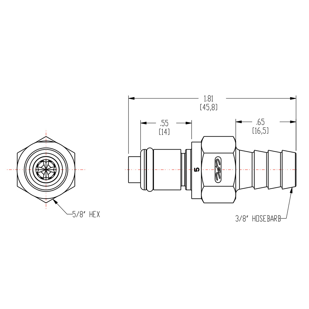 3/8" In-Line Hose Barb PLC Series Acetal Insert - Straight Thru (Body Sold Separately)