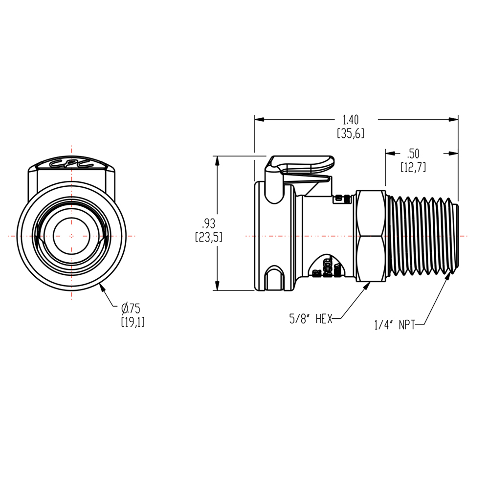 3/8" MNPT NSF-Listed APC Series Acetal Coupling Body - Straight Thru (Insert Sold Separately)