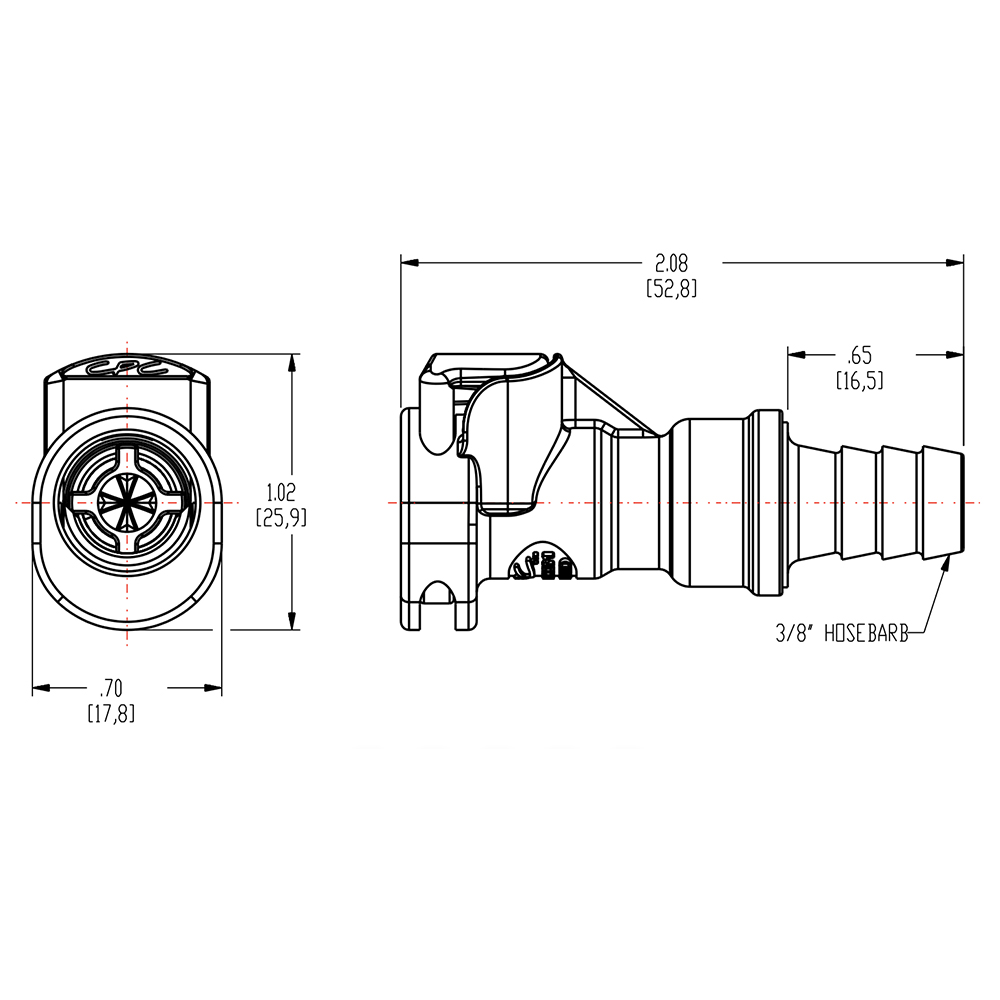 3/8" In-line Hose Barb NSF-Listed APC Series Acetal Coupling Body w/Shroud - Shutoff (Insert Sold Separately)