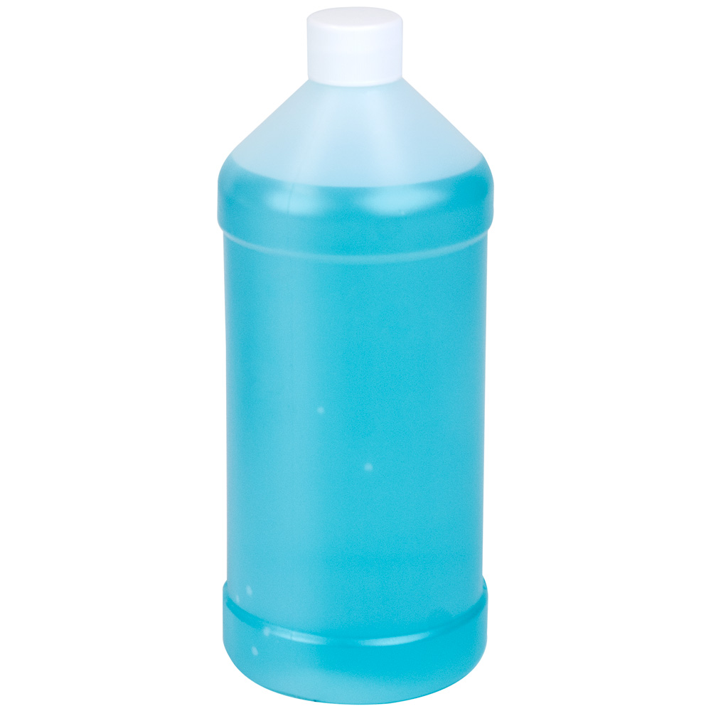 32 oz. Natural HDPE Modern Round Bottle with 28/410 White Ribbed Cap with F217 Liner