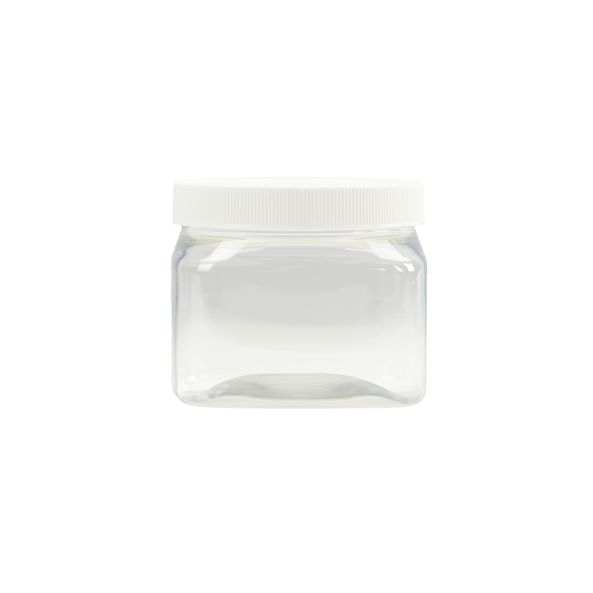 16 oz. Clear PET Square Jar with 89/400 White Ribbed Cap with F217 Liner