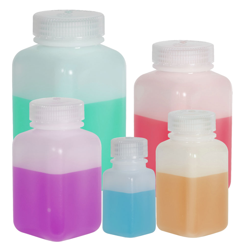 Thermo Scientific™ Nalgene™ Wide Mouth Polyethylene Square Bottles with