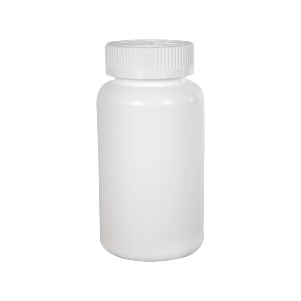 8.5 oz./250cc White HDPE Wide Mouth Packer Bottle with 45/400 White Ribbed CRC Cap with F217 Liner