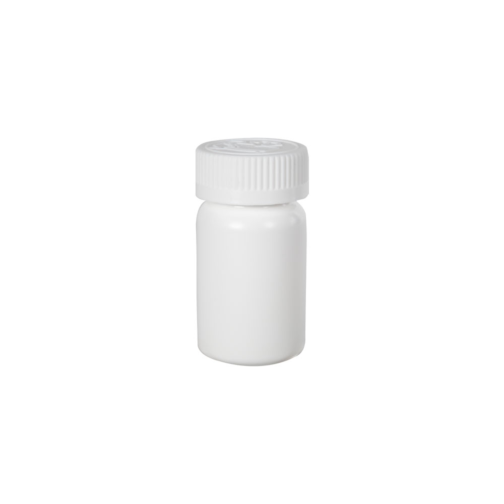 50cc/1.7 oz. White HDPE Packer Bottle with 33/400 White Ribbed CRC Cap with F217 Liner