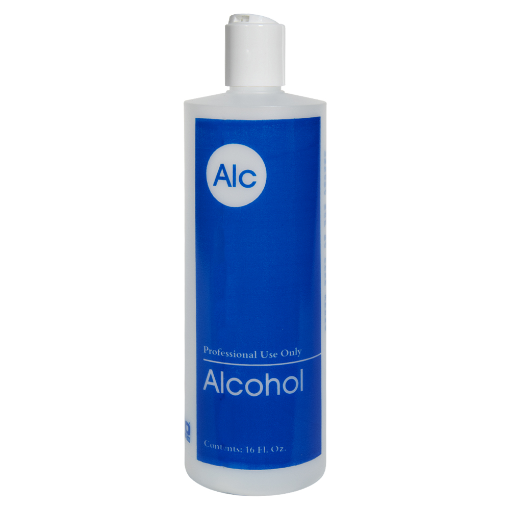 16 oz. Natural HDPE Cylinder Bottle with 24/410 White Dispensing Disc-Top Cap & Blue "Alcohol" Embossed