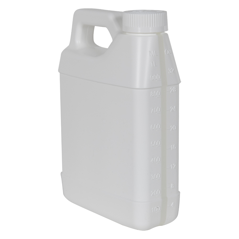 32 oz. White HDPE F-Style Jug with Window Strip & 33/400 White Polypropylene Ribbed CRC Cap with F217 Liner