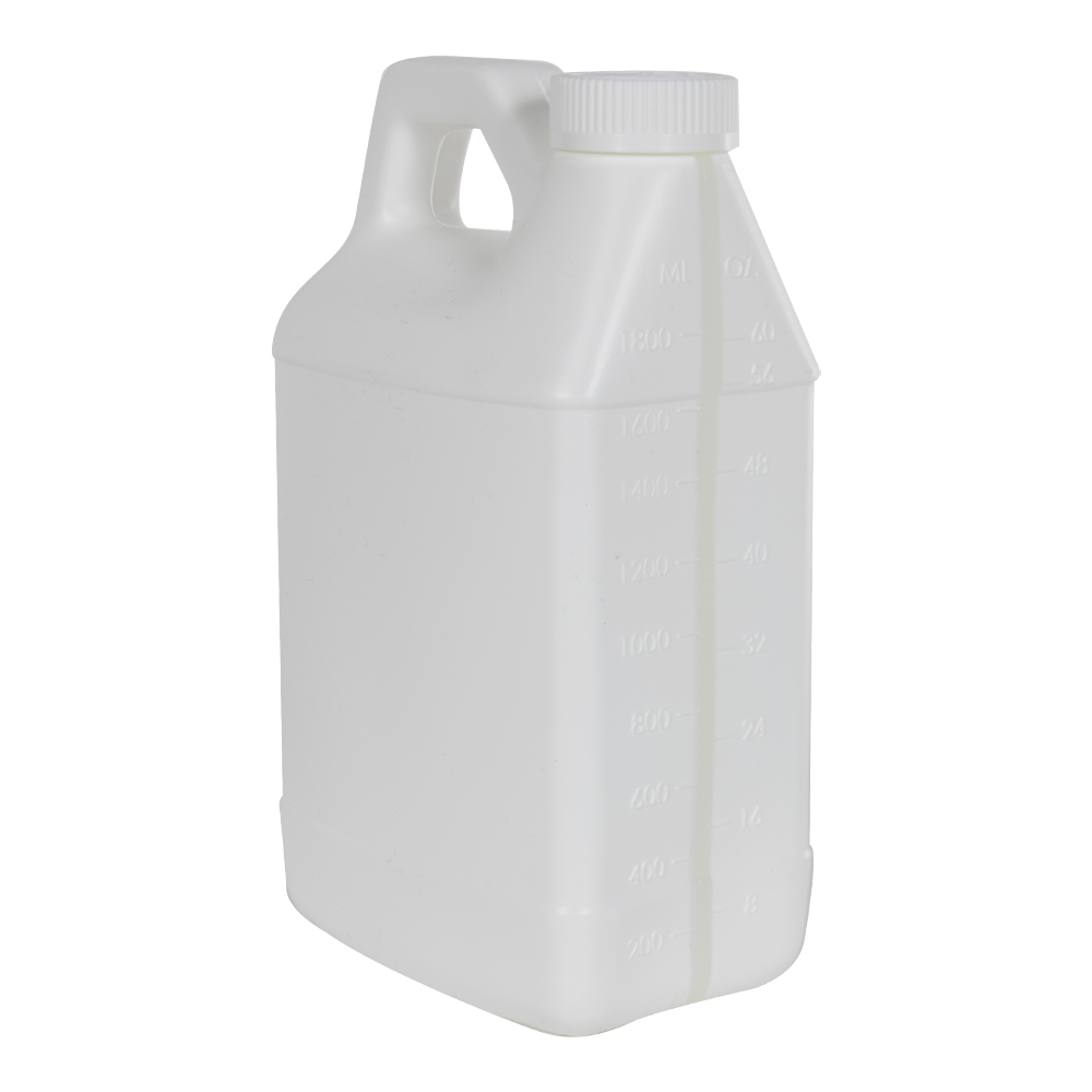 64 oz. White HDPE F-Style Jug with Window Strip & 38/400 White Ribbed CRC Cap with F217 Liner