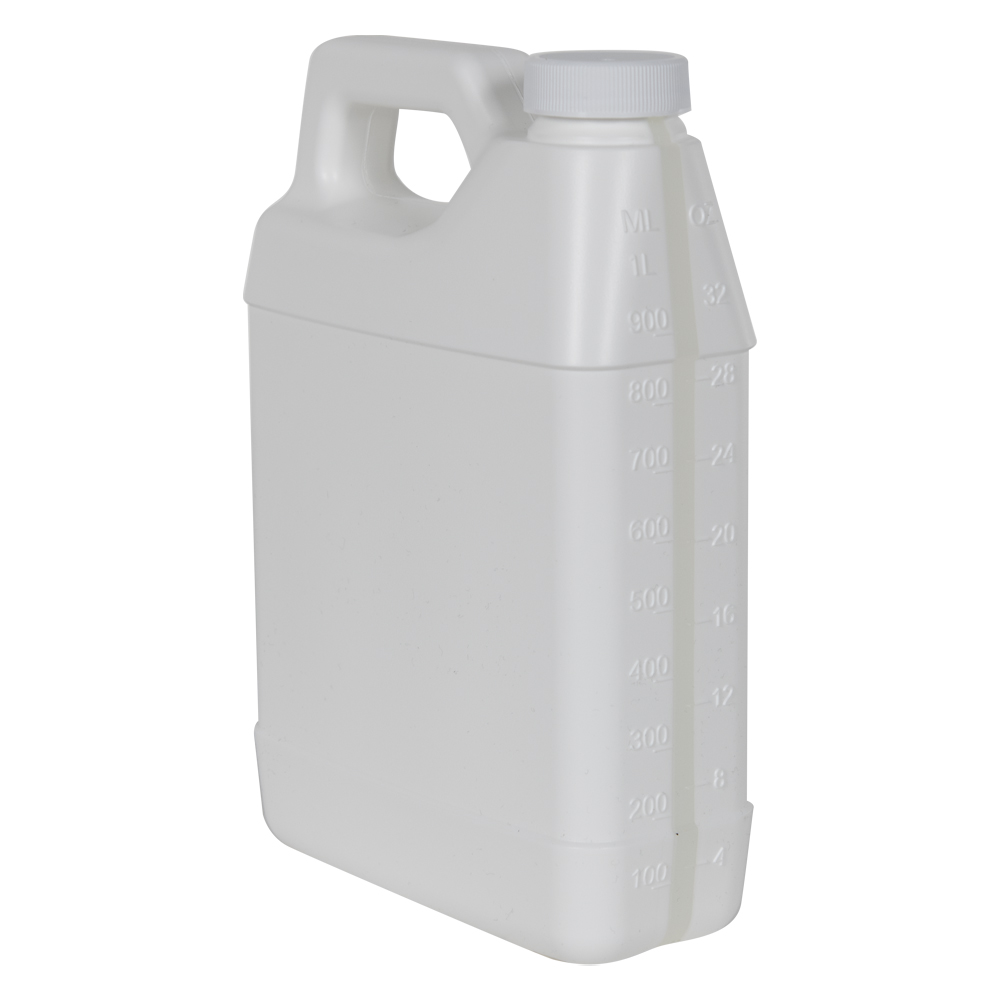 32 oz. White HDPE F-Style Jug with Window Strip & 33/400 White Ribbed Cap with F217 Liner